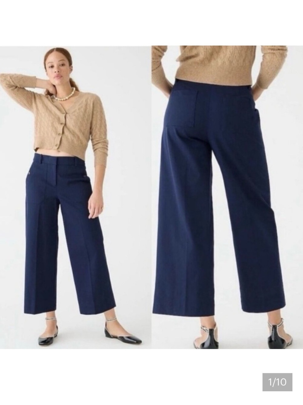 J crew Sydney Navy Wide-Leg Cropped Trousers - Women